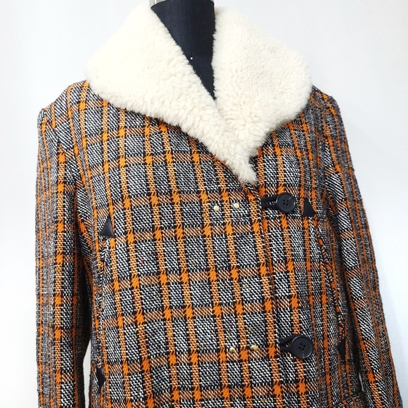 Marni Shearling Wool Check Plaid Toggle Coat - Picture 3 of 14
